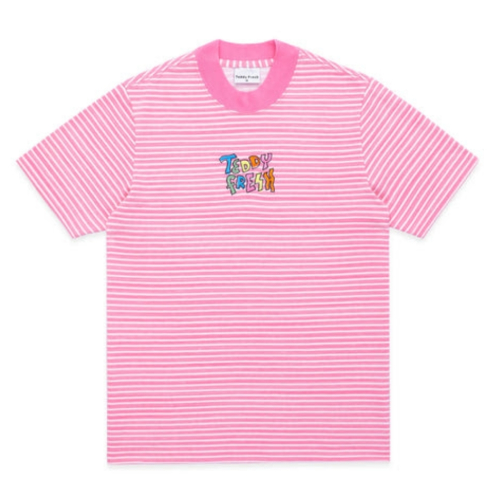 TEDDY FRESH PINK FRENCH TERRY HEATHERED STRIPE T-SHIRT M